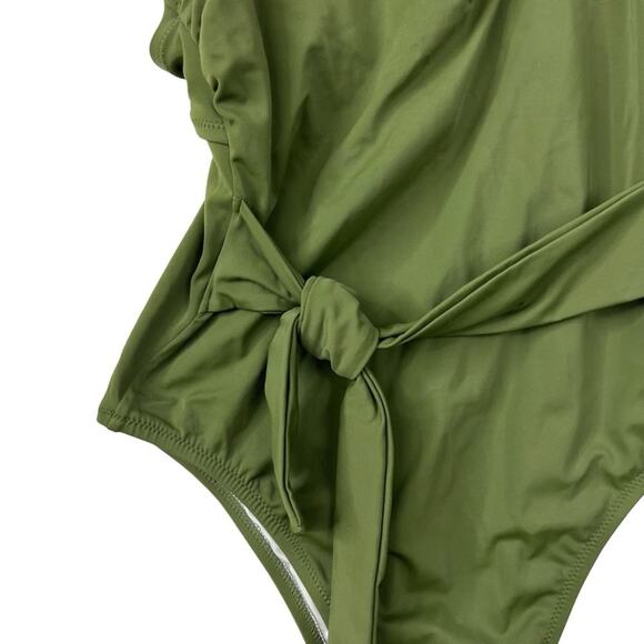 Shade and Shore Size L One Piece Swimsuit Olive Green Side Knot Open Back NEW - Picture 2 of 9